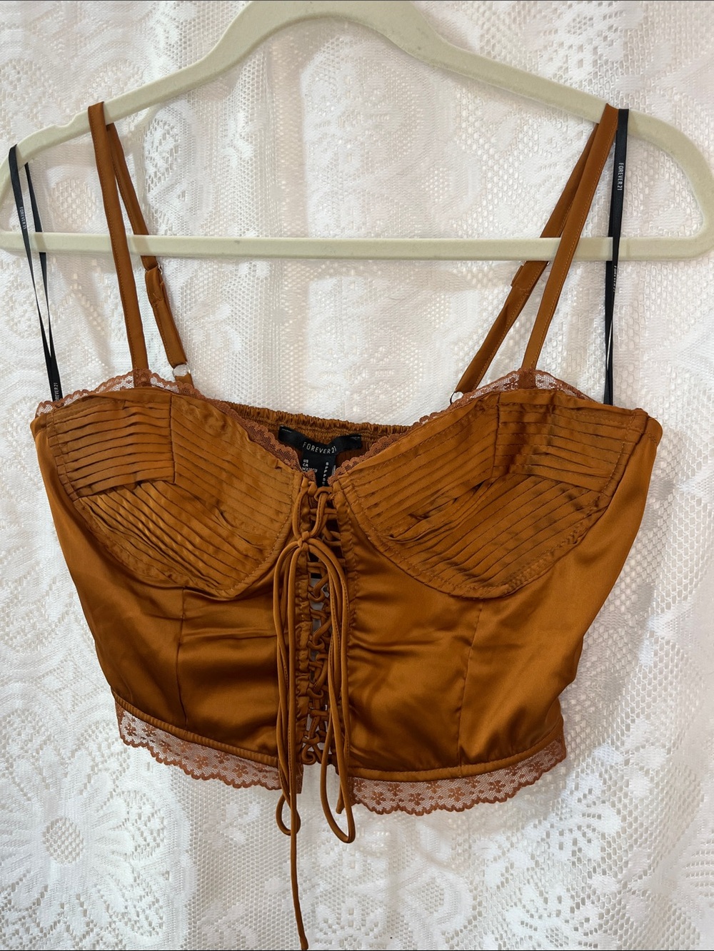 Forever 21 Copper Lace-Up Satin Bustier Crop Top S NWT